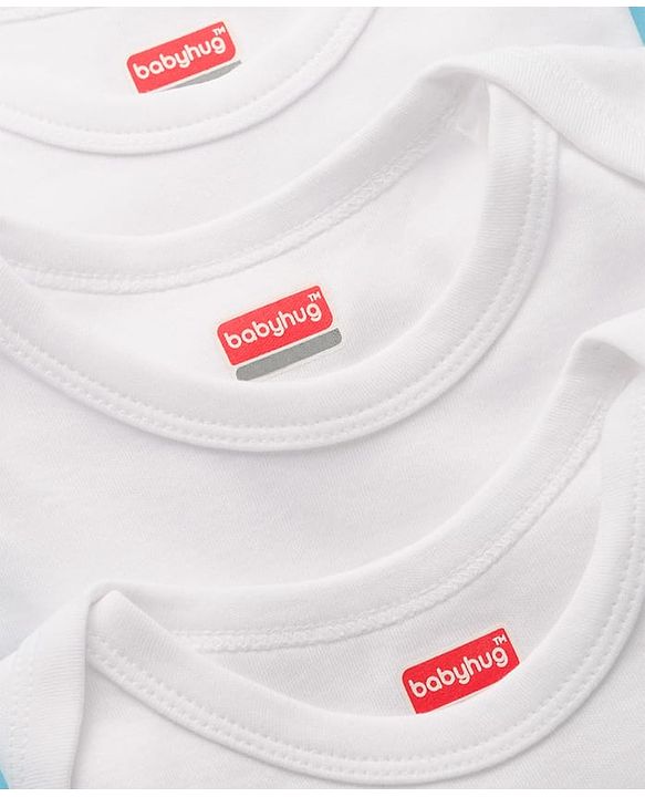 Babyhug 100% Pure Superfine Cotton Knit Half Sleeves Solid Onesies Pack of 3 - White
