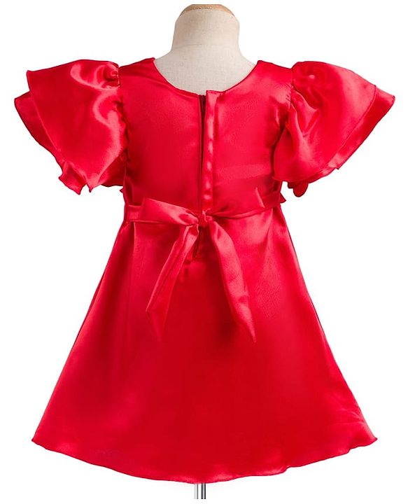 Babyhug Satin Woven Half Sleeves Party Dress With Bow Detailing - Red