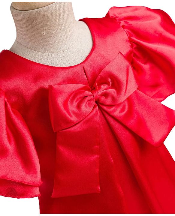 Babyhug Satin Woven Half Sleeves Party Dress With Bow Detailing - Red