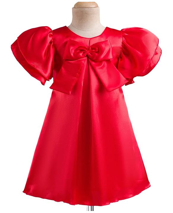 Babyhug Satin Woven Half Sleeves Party Dress With Bow Detailing - Red