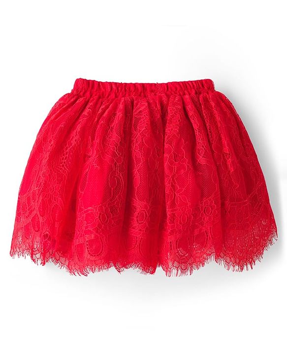 Babyhug Lace Woven Sleeveless Shimmer Party Top & Skirt Set With Floral Applique - Black & Red