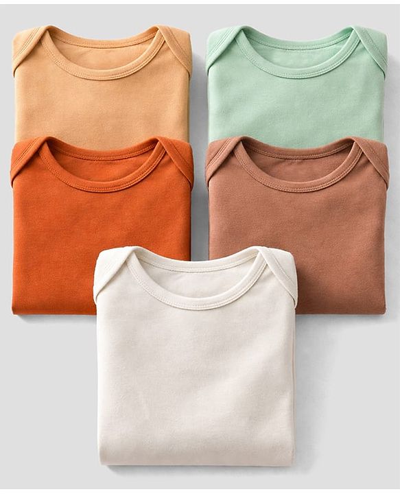 Babyhug 100% Pure Superfine 100% Cotton Knit Half Sleeves Solid Onesies Pack of 5 - Multicolor