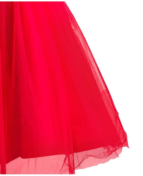Babyhug Mesh Woven Sleeveless Party Dress With 3D Flower Detailing & Cotton Lining - Red