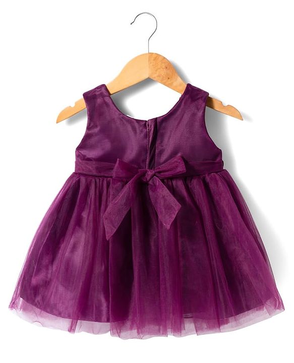 Babyhug Woven Sleeveless 5 Layer Party Dress with Floral Applique & Cotton Lining - Wine