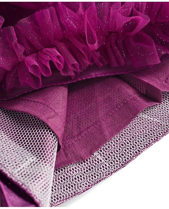 Babyhug 5 Layers Fit & Flare Half Sleeves Glitter Mesh Party Dress with Bow Deatiling and Cotton Lining - Wine