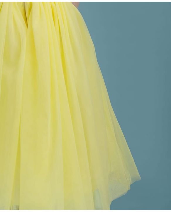 Babyhug Mesh Woven Sleeveless Party Dress With Floral Corsage - Yellow