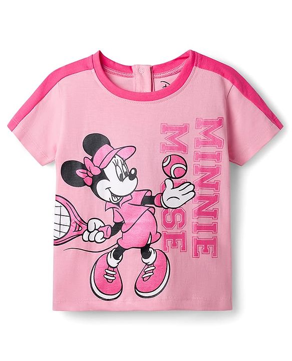 Babyhug Disney Single Jersey Knit Half Sleeves Top & Skirt Set With Minnie Mouse Graphics - Pink