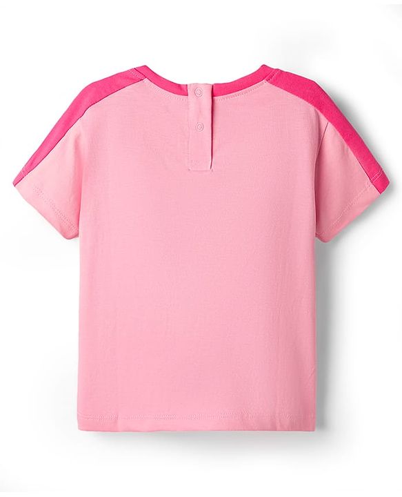 Babyhug Disney Single Jersey Knit Half Sleeves Top & Skirt Set With Minnie Mouse Graphics - Pink