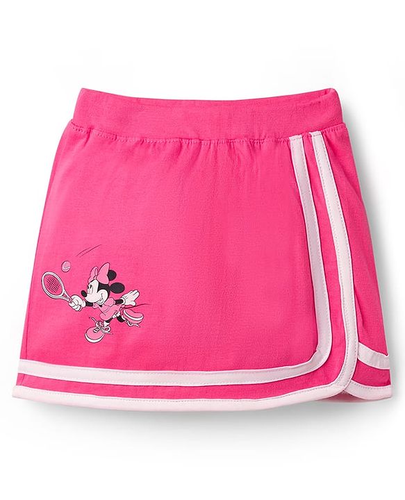 Babyhug Disney Single Jersey Knit Half Sleeves Top & Skirt Set With Minnie Mouse Graphics - Pink