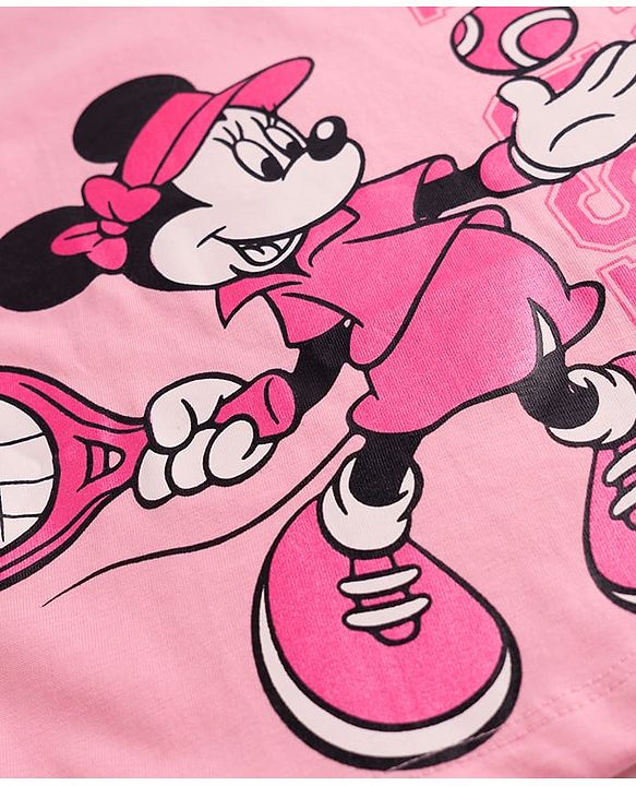Babyhug Disney Single Jersey Knit Half Sleeves Top & Skirt Set With Minnie Mouse Graphics - Pink