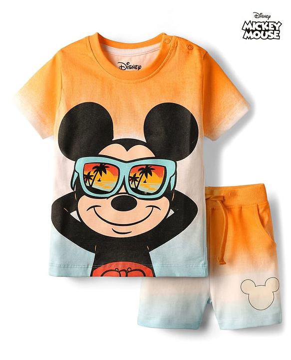 Babyhug Disney Single Jersey Knit Half Sleeves Tie & Dye T-Shirt & Shirts Set with Mickey Mouse Graphic - Multicolor