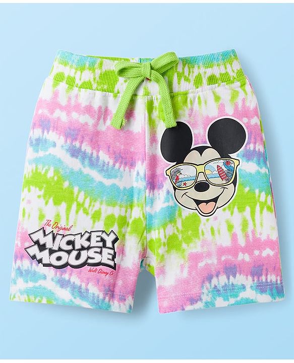 Babyhug Disney Single Jersey Knit Half Sleeves Tie & Dye T-Shirt & Shorts Set with Mickey Mouse Graphic - Multicolor
