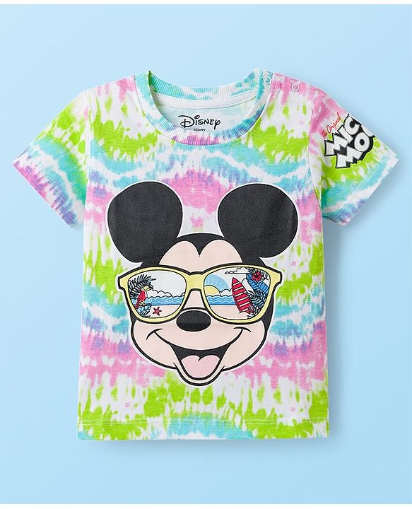 Babyhug Disney Single Jersey Knit Half Sleeves Tie & Dye T-Shirt & Shorts Set with Mickey Mouse Graphic - Multicolor