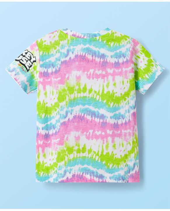 Babyhug Disney Single Jersey Knit Half Sleeves Tie & Dye T-Shirt & Shorts Set with Mickey Mouse Graphic - Multicolor