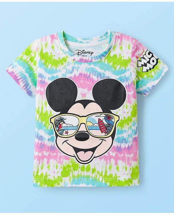 Babyhug Disney Single Jersey Knit Half Sleeves Tie & Dye T-Shirt & Shorts Set with Mickey Mouse Graphic - Multicolor