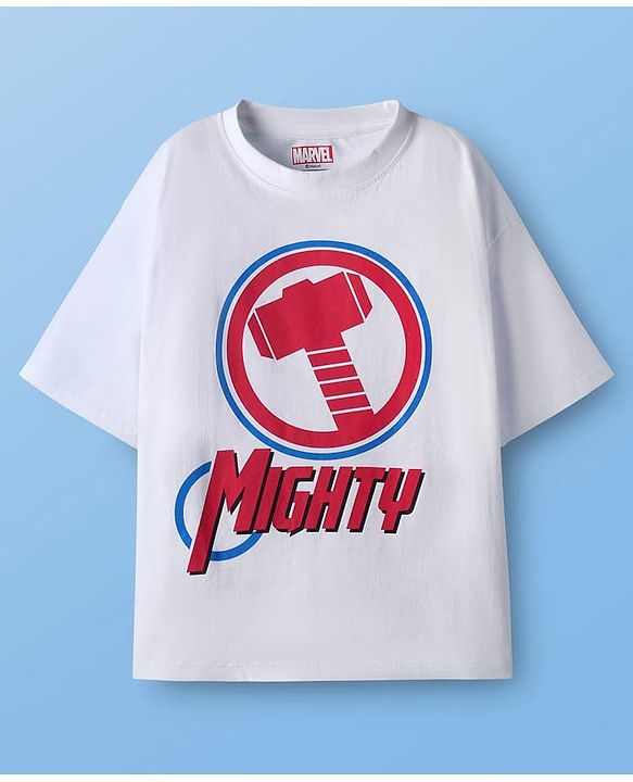 Pine Kids Marvel Single Jersey Knit Drop Shoulder Half Sleeves Oversized T-Shirt & Shorts Set with Thor Graphic - Red & White