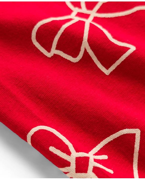 Pine Kids Cotton Lycra Knit Full Length Leggings With Bow Print - Red