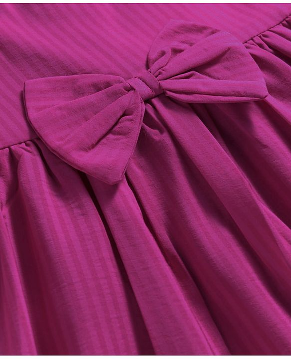 Babyhug Cotton Woven Half Puffed Sleeves Solid Colour A Line Frock with Bow Applique - Dark Pink