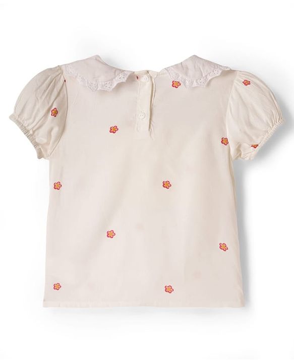 Babyhug 100% Cotton Woven Half Sleeves Frock & Inner Tee With Floral Embroidered - Blue