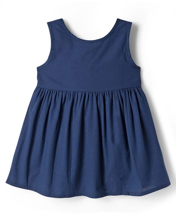 Babyhug 100% Cotton Woven Half Sleeves Frock & Inner Tee With Floral Embroidered - Blue