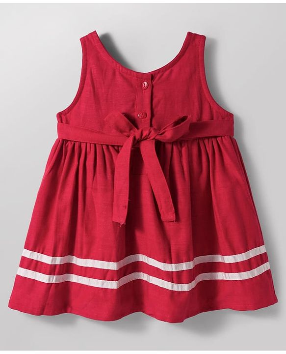 Babyhug Cotton Woven Half Puffed Sleeves Polka Dots Printed T-Shirt & Frock with Bow Applique - Red
