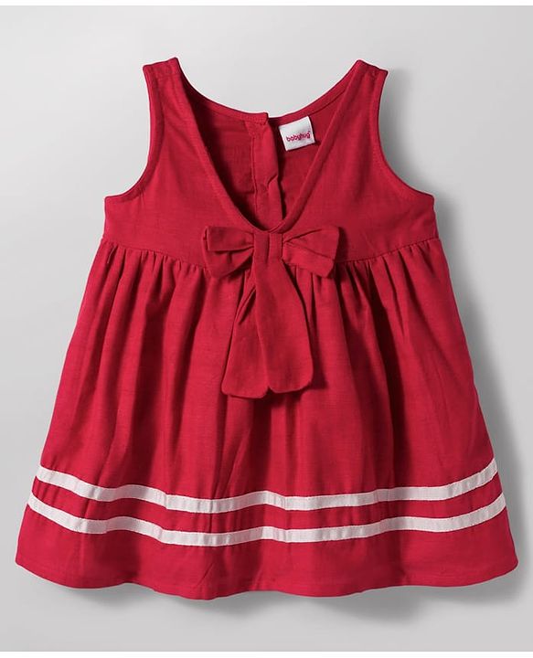 Babyhug Cotton Woven Half Puffed Sleeves Polka Dots Printed T-Shirt & Frock with Bow Applique - Red