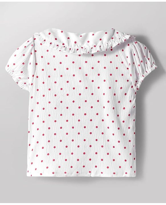 Babyhug Cotton Woven Half Puffed Sleeves Polka Dots Printed T-Shirt & Frock with Bow Applique - Red