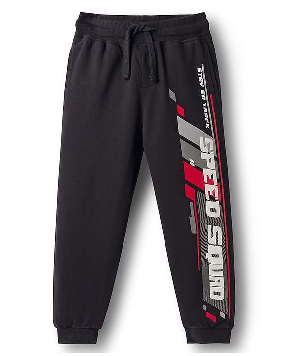 Pine Kids Looper Knit Full Length Lounge Pant With Speed Squad Print - Black
