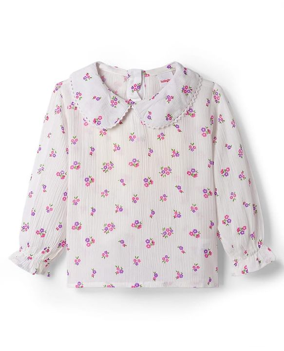 Babyhug Cotton Woven Frock & Full Sleeves Inner Tee With Floral Print & Bow Applique - Pink & White