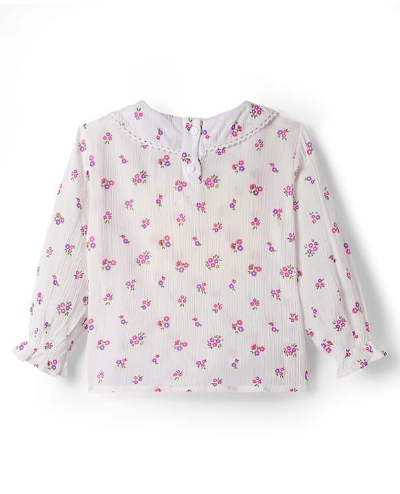 Babyhug Cotton Woven Frock & Full Sleeves Inner Tee With Floral Print & Bow Applique - Pink & White