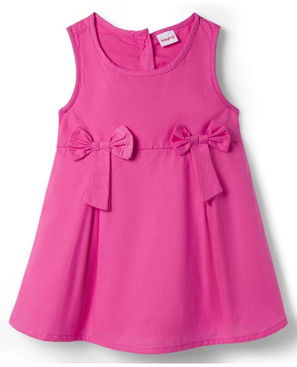 Babyhug Cotton Woven Frock & Full Sleeves Inner Tee With Floral Print & Bow Applique - Pink & White