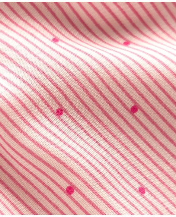 Babyhug 100% Cotton Woven Half Sleeves Striped & Polka Dots Printed Frock With Bow Applique - Pink