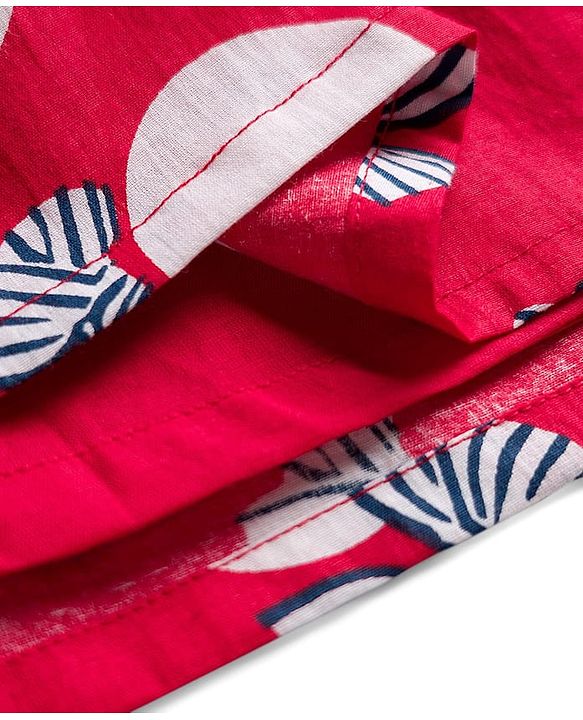 Babyhug Cotton Woven Half Sleeves Frock With Bow Print - Red