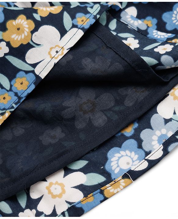 Babyhug 100% Cotton Woven Sleeveless Floral Printed Frock With Belt - Navy Blue