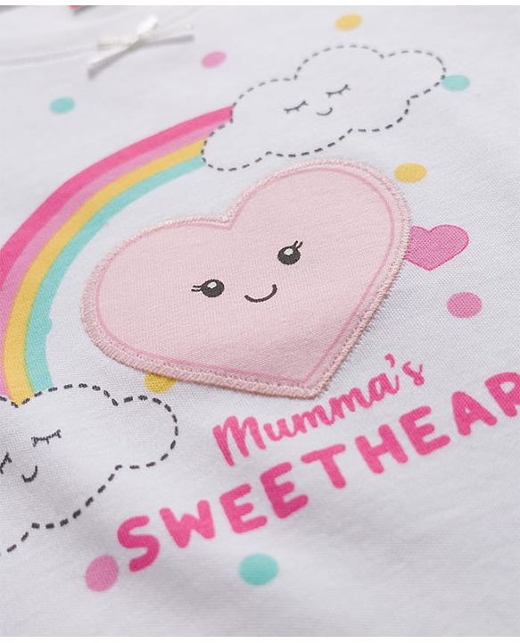 Babyhug Cotton Knit Full Sleeves Polka Dots Printed & Hearts Embroidered T-Shirt & Pyjama Night Suit - White & Pink