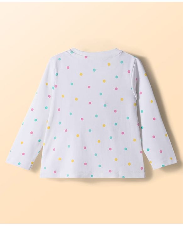 Babyhug Cotton Knit Full Sleeves Polka Dots Printed & Hearts Embroidered T-Shirt & Pyjama Night Suit - White & Pink