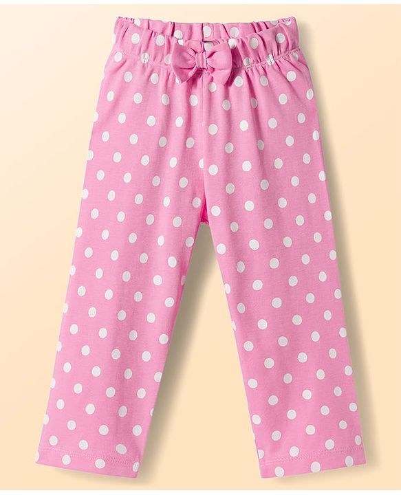 Babyhug Cotton Knit Full Sleeves Polka Dots Printed & Hearts Embroidered T-Shirt & Pyjama Night Suit - White & Pink