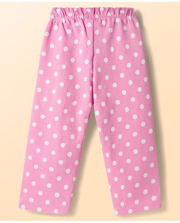 Babyhug Cotton Knit Full Sleeves Polka Dots Printed & Hearts Embroidered T-Shirt & Pyjama Night Suit - White & Pink