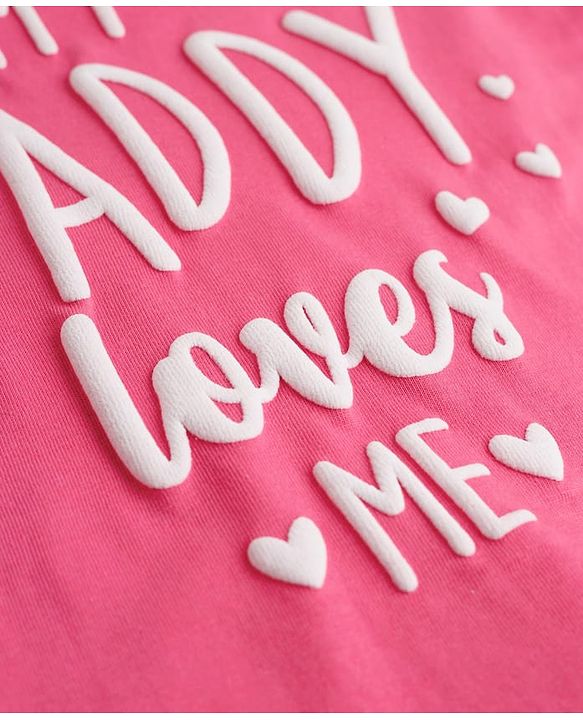 Babyhug Cotton Knit Full Sleeves Text & Hearts Printed T-Shirt & Pyjama Night Suit - Pink & Navy Blue