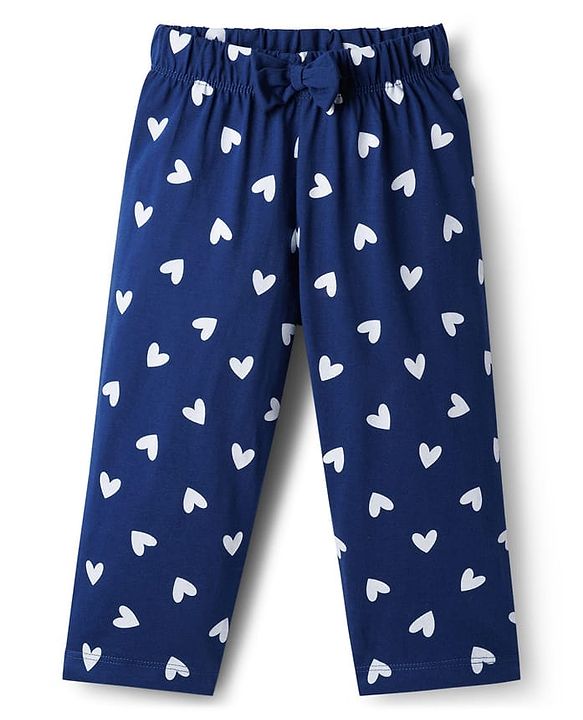 Babyhug Cotton Knit Full Sleeves Text & Hearts Printed T-Shirt & Pyjama Night Suit - Pink & Navy Blue