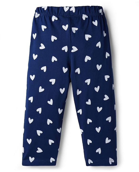 Babyhug Cotton Knit Full Sleeves Text & Hearts Printed T-Shirt & Pyjama Night Suit - Pink & Navy Blue