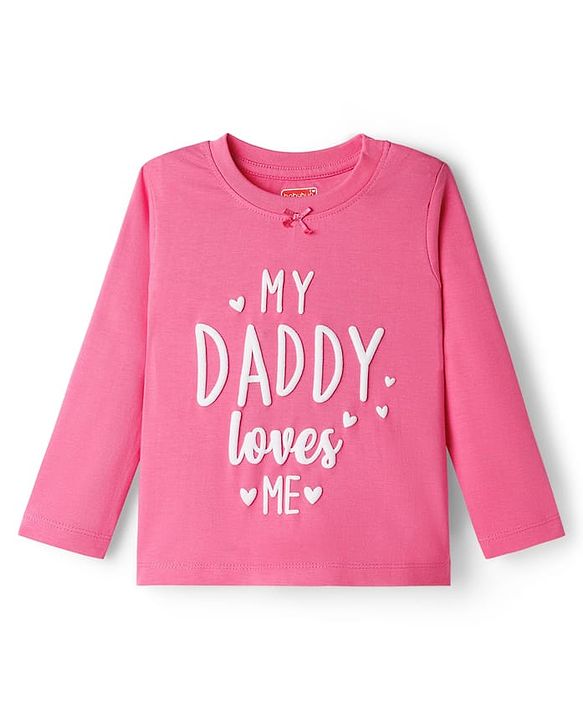 Babyhug Cotton Knit Full Sleeves Text & Hearts Printed T-Shirt & Pyjama Night Suit - Pink & Navy Blue