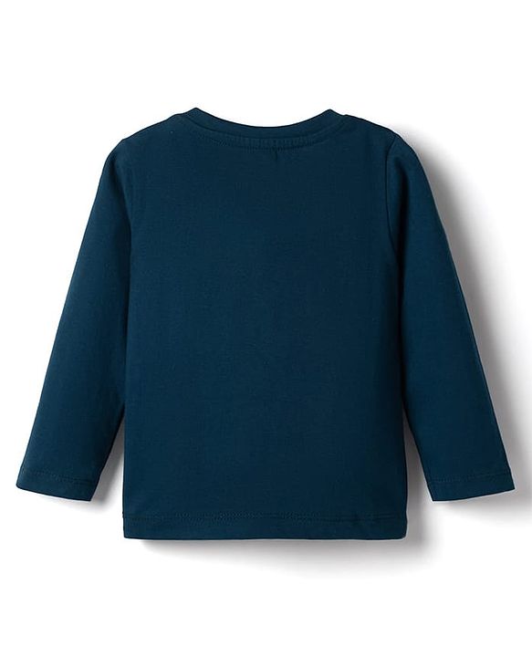 Babyhug Cotton Knit Full Sleeves T-Shirt & Pyjama Night Suit With Text Print - Navy Blue