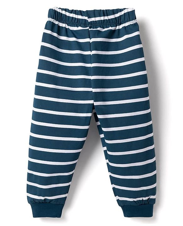 Babyhug Cotton Knit Full Sleeves T-Shirt & Pyjama Night Suit With Text Print - Navy Blue