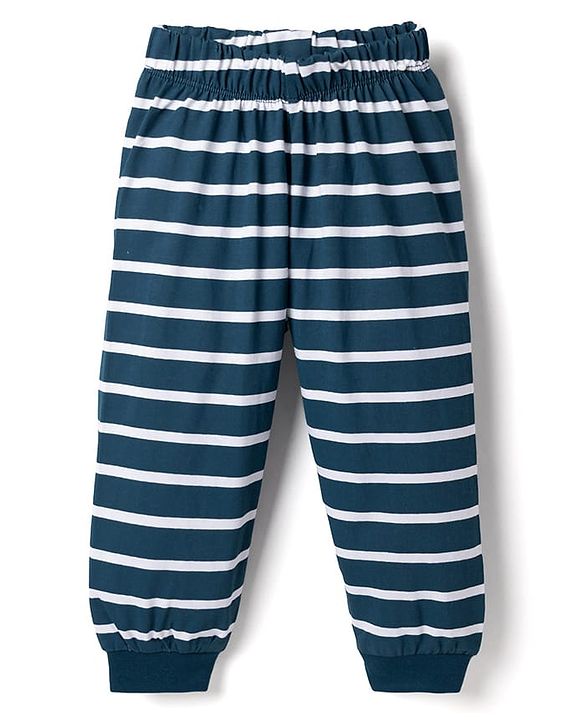 Babyhug Cotton Knit Full Sleeves T-Shirt & Pyjama Night Suit With Text Print - Navy Blue