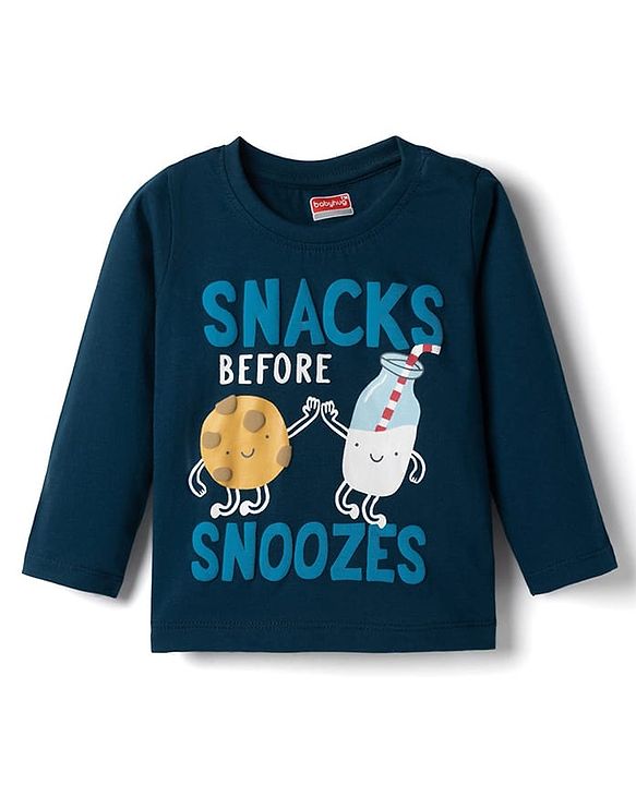 Babyhug Cotton Knit Full Sleeves T-Shirt & Pyjama Night Suit With Text Print - Navy Blue