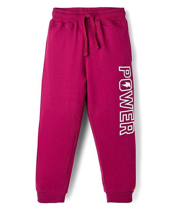 Pine Kids 100% Cotton Full Length Lounge Pant With Text Print - Dark Pink