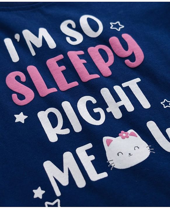 Babyhug Cotton Knit Full Sleeves T-Shirt & Pajama Night Suit with Text Print - Navy Blue