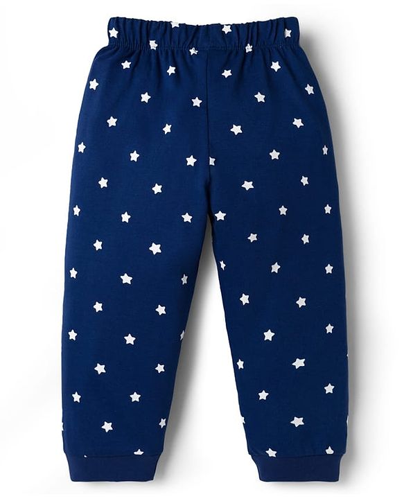 Babyhug Cotton Knit Full Sleeves T-Shirt & Pajama Night Suit with Text Print - Navy Blue