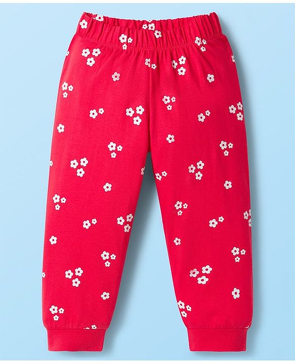 Babyhug Cotton Knit Full Sleeves T-Shirt & Pajama Night Suit with Always Smiling Print - Red & White